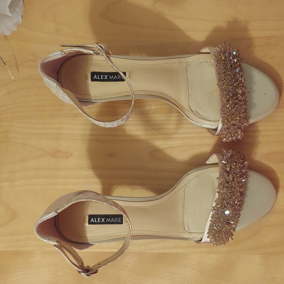 Alex Marie Champagne Beaded Animal Print Leather Ankle Strap Heels Size 6.5 - Picture 4 of 16